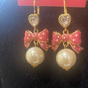 Betsey Johnson Gold Bow and Pearl Earrings